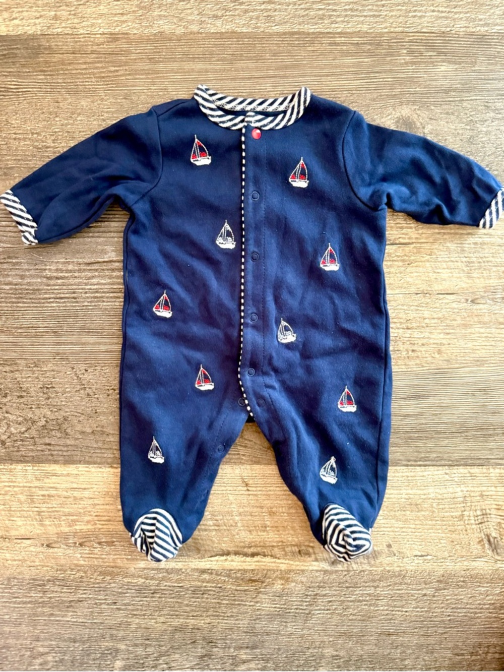 Newborn‎ Little Me Navy Sailboat Footie Sleeper Nautical One Piece